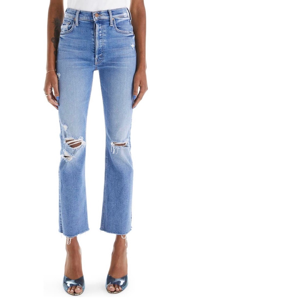 MOTHER The Tripper Ripped High Waist Fray Hem Ankle Jeans, Size 29